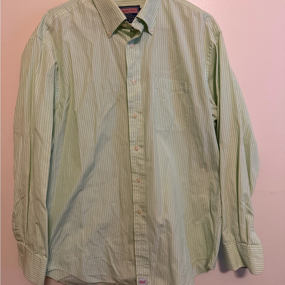 Vineyard Vines Light Green Striped Button Down Shirt